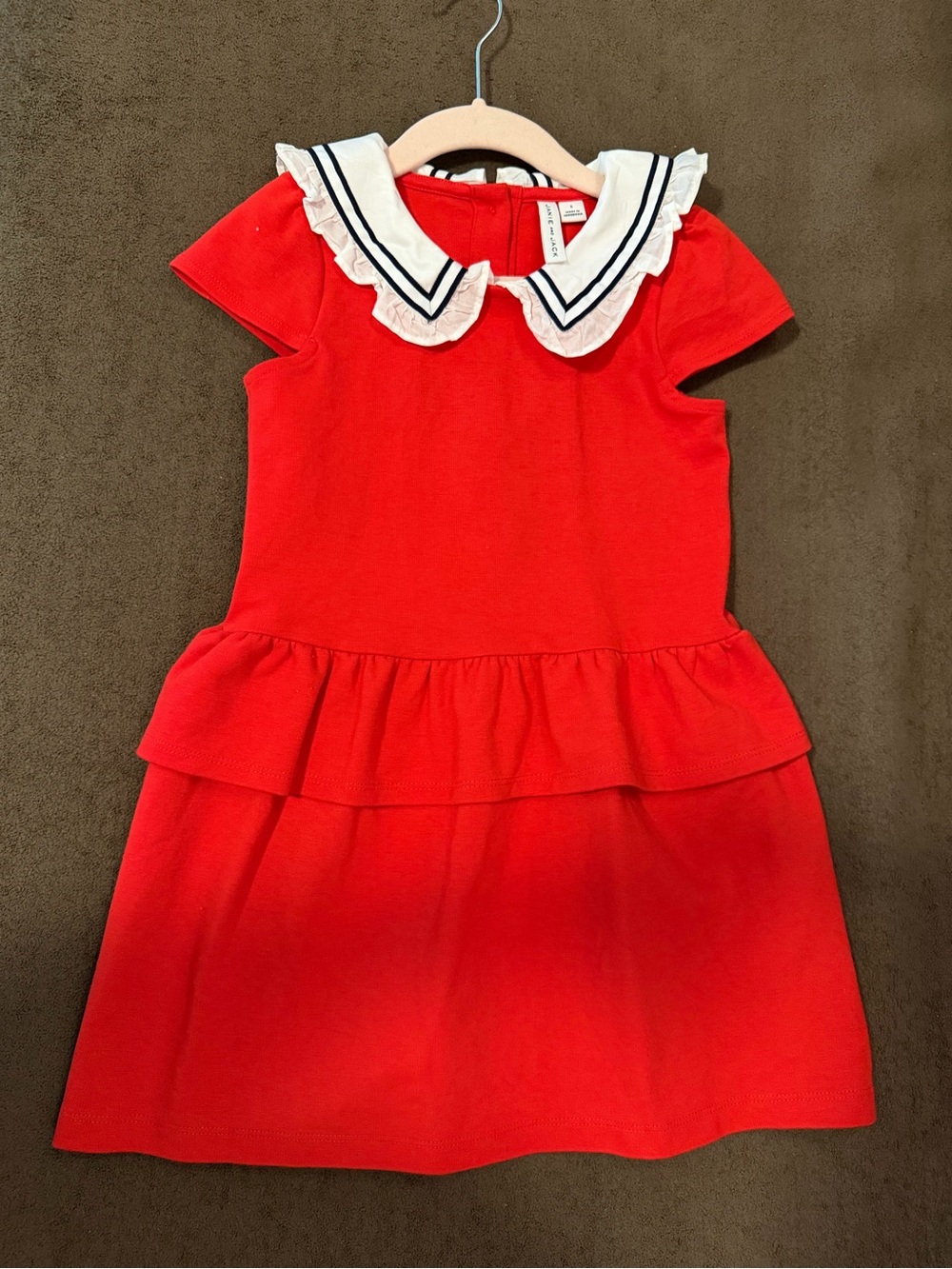 Janie and Jack Red Dress with White Ruffled Peter Pan Collar